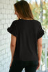 Ribbed Ruffle Trim Mock Neck Short Sleeve Top