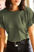 Ribbed Ruffle Trim Mock Neck Short Sleeve Top