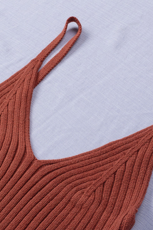 Ribbed Spaghetti Strap Cropped Knitted Tank Top