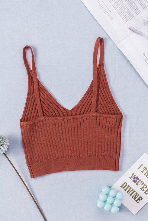 Ribbed Spaghetti Strap Cropped Knitted Tank Top