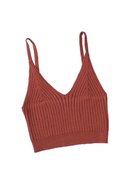 Ribbed Spaghetti Strap Cropped Knitted Tank Top