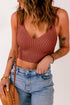 Ribbed Spaghetti Strap Cropped Knitted Tank Top