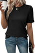 Ribbed Splicing Sleeve Round Neck T-shirt