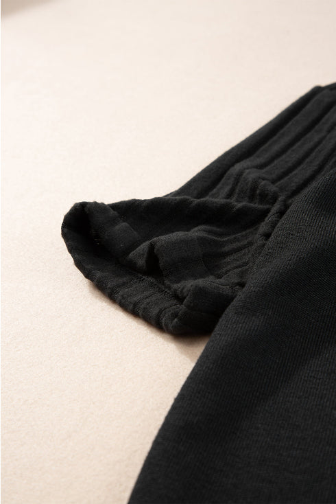 Ribbed Splicing Sleeve Round Neck T-shirt