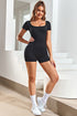 Ribbed Square Neck Short Sleeve Athleisure Romper