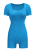Ribbed Square Neck Short Sleeve Athleisure Romper