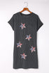 Ribbed Star Patch Pocket Shift T-Shirt Dress