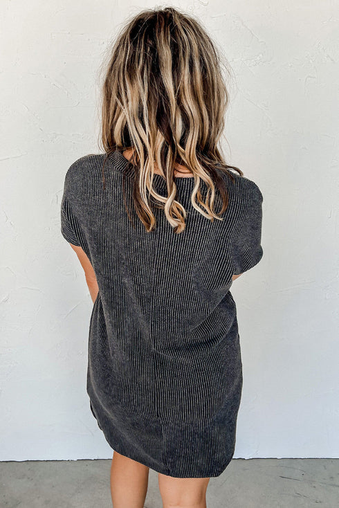 Ribbed Star Patch Pocket Shift T-Shirt Dress