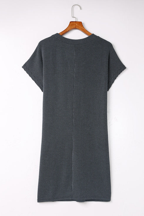 Ribbed Star Patch Pocket Shift T-Shirt Dress