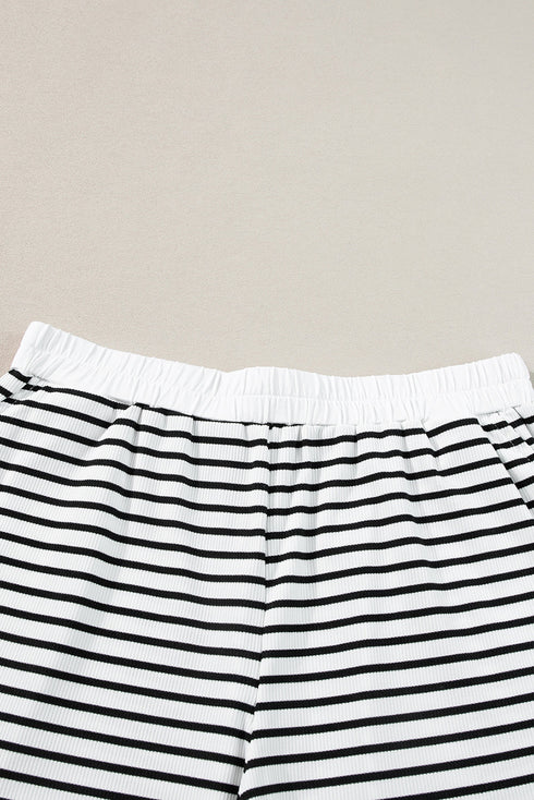 Ribbed Stripe Casual Tee And Matching Shorts Set