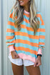 Ribbed Stripe Trim Round Neck Long Sleeve Shift Top