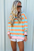Ribbed Stripe Trim Round Neck Long Sleeve Shift Top