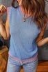 Ribbed Stripe Trim Sleeveless Knit Sweater Top