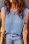 Ribbed Stripe Trim Sleeveless Knit Sweater Top