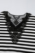 Ribbed Stripe V Neck Button Shoulder Long Sleeve Top
