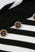 Ribbed Stripe V Neck Button Shoulder Long Sleeve Top