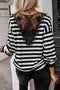 Ribbed Stripe V Neck Button Shoulder Long Sleeve Top
