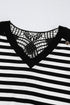 Ribbed Stripe V Neck Button Shoulder Long Sleeve Top
