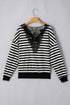 Ribbed Stripe V Neck Button Shoulder Long Sleeve Top