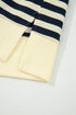Ribbed Striped Collared V Neck Long Sleeve Top