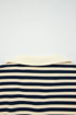 Ribbed Striped Collared V Neck Long Sleeve Top