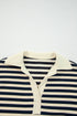 Ribbed Striped Collared V Neck Long Sleeve Top