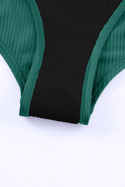 Ribbed Texture Adjustable Side Tie One Piece Swimsuit