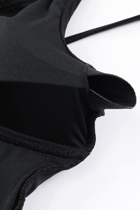 Ribbed Texture Adjustable Side Tie One Piece Swimsuit