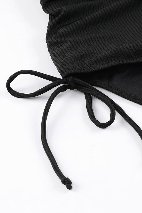 Ribbed Texture Adjustable Side Tie One Piece Swimsuit
