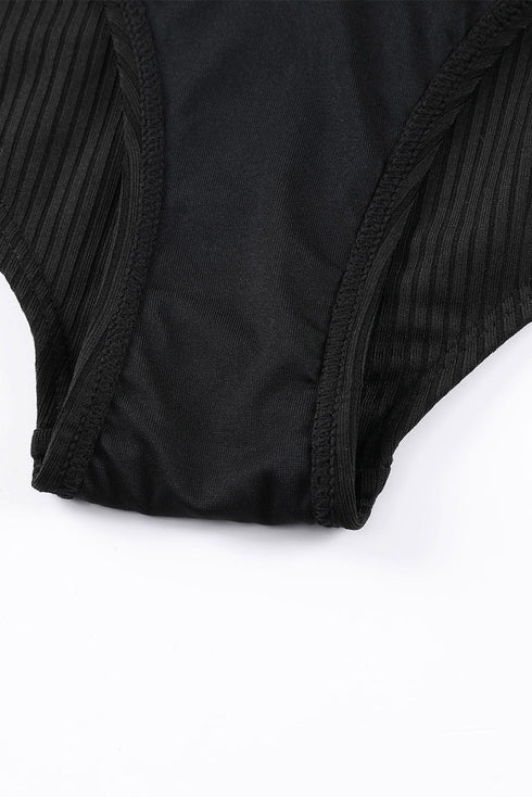 Ribbed Texture Adjustable Side Tie One Piece Swimsuit