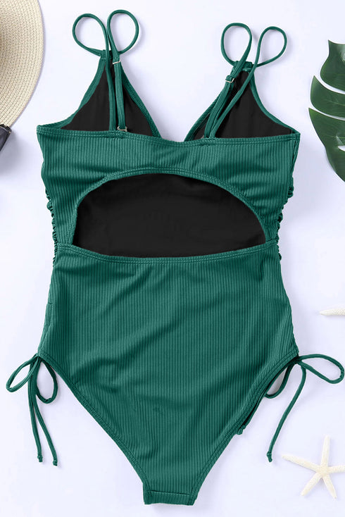 Ribbed Texture Adjustable Side Tie One Piece Swimsuit