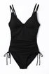 Ribbed Texture Adjustable Side Tie One Piece Swimsuit