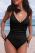 Ribbed Texture Adjustable Side Tie One Piece Swimsuit