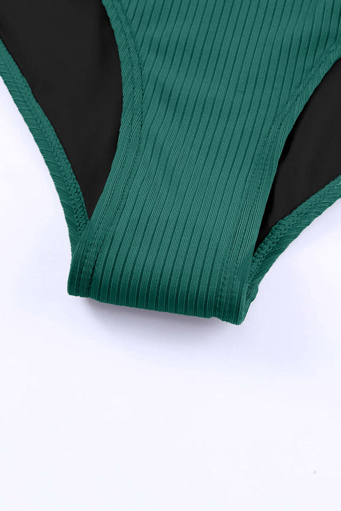 Ribbed Texture Adjustable Side Tie One Piece Swimsuit