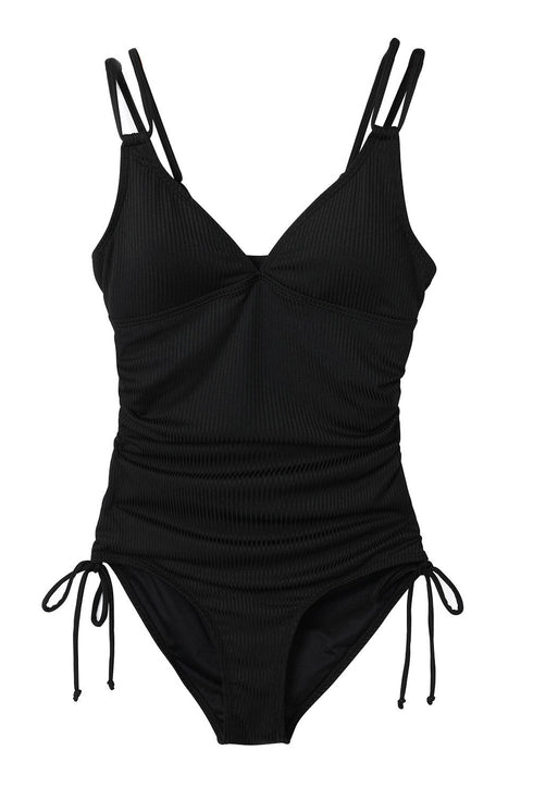 Ribbed Texture Adjustable Side Tie One Piece Swimsuit