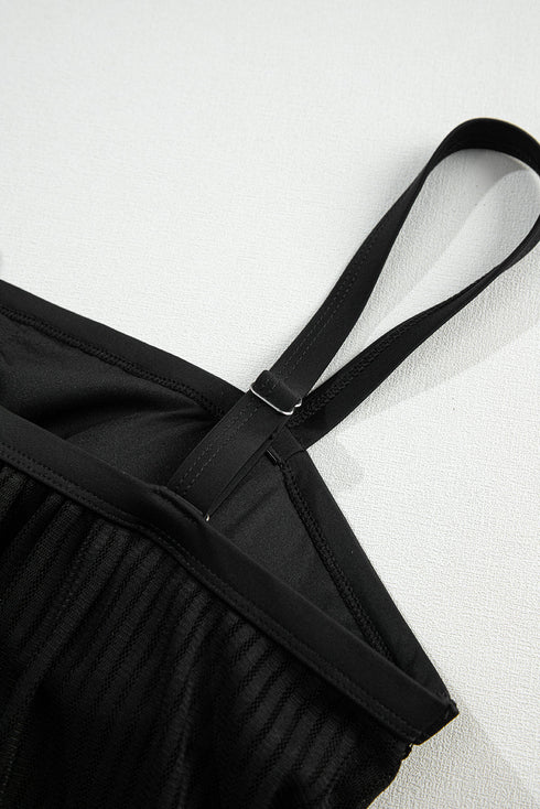 Ribbed Texture Blouson Fit Square Neck Tankini Top