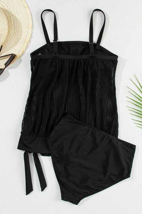 Ribbed Texture Blouson Fit Square Neck Tankini Top