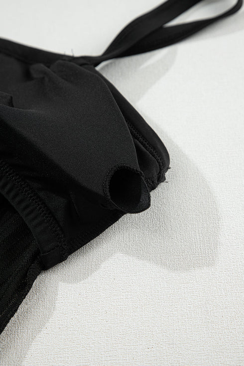 Ribbed Texture Blouson Fit Square Neck Tankini Top