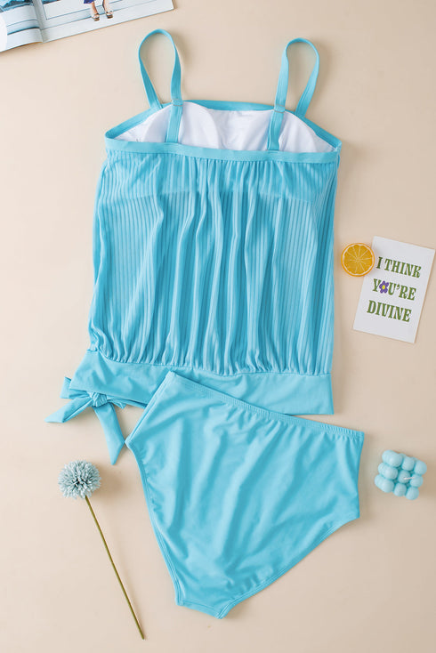 Ribbed Texture Blouson Fit Square Neck Tankini Top