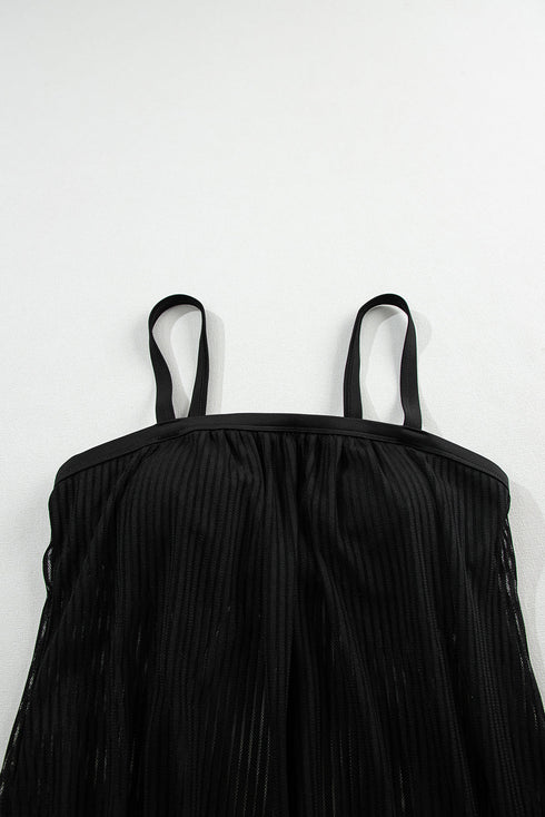 Ribbed Texture Blouson Fit Square Neck Tankini Top