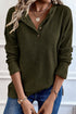 Ribbed Texture Button Front Long Sleeve Henley Top
