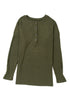 Ribbed Texture Button Front Long Sleeve Henley Top