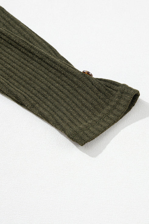 Ribbed Texture Button Front Long Sleeve Henley Top