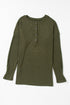 Ribbed Texture Button Front Long Sleeve Henley Top