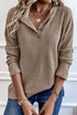 Ribbed Texture Button Front Long Sleeve Henley Top
