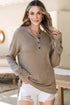 Ribbed Texture Button Front Long Sleeve Henley Top