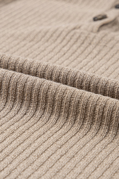 Ribbed Texture Button Front Long Sleeve Henley Top