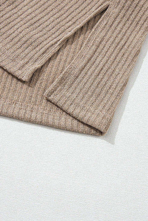 Ribbed Texture Button Front Long Sleeve Henley Top