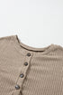 Ribbed Texture Button Front Long Sleeve Henley Top