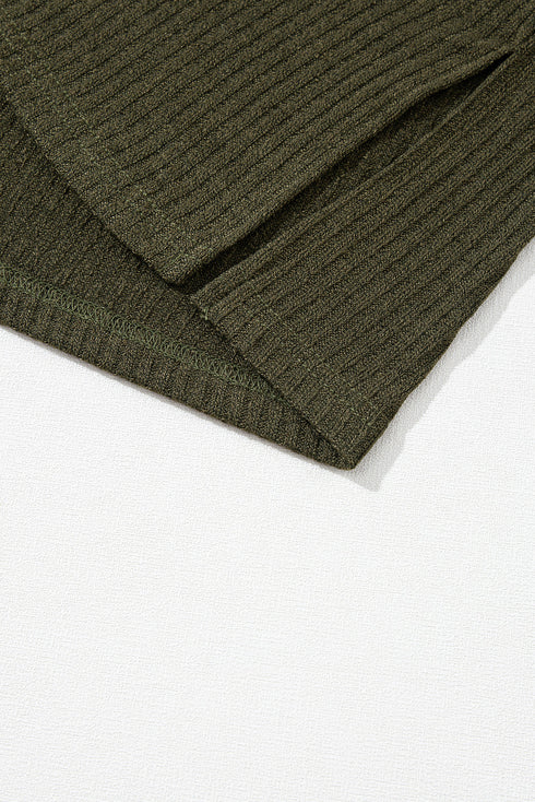 Ribbed Texture Button Front Long Sleeve Henley Top